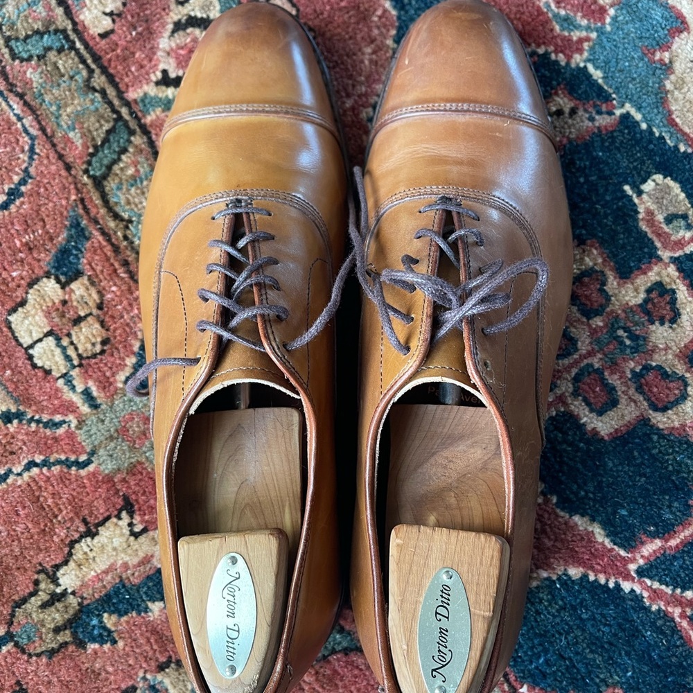 ALLEN EDMONDS Park Avenue Dark Chilli Brown 11 D Men Cap-Toe Calfskin Oxfords